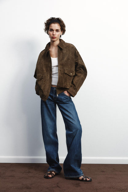 Veste Bomber Classique en Daim