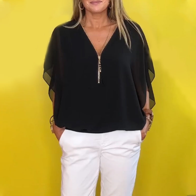Haut décontracté léger en chiffon avec manches courtes et fermeture éclair