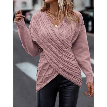 Pull Tricoté Chic à Col en V et Bords Asymétriques pour Femme