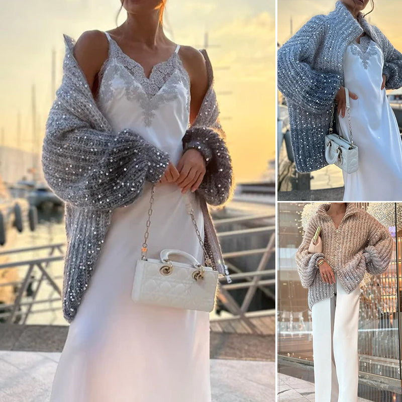 Cardigan en maille scintillante avec paillettes glitter