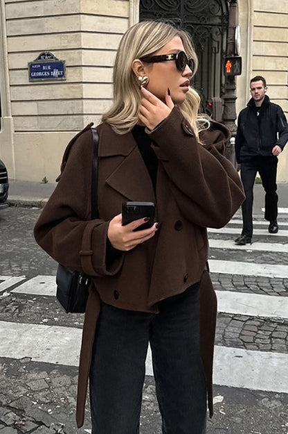 Veste croisée intemporelle en mélange de laine marron