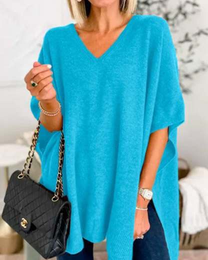 Blouse Poncho Décontractée Élégante Col V Femme