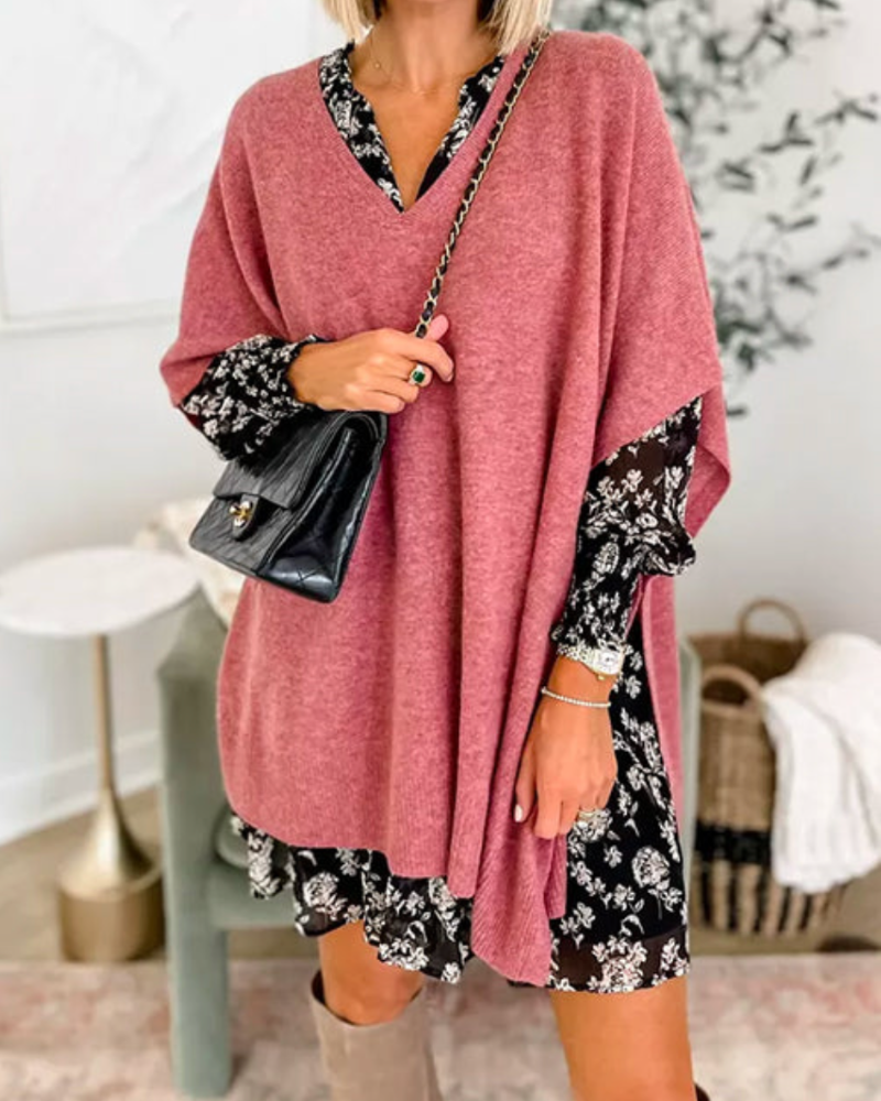 Blouse Poncho Décontractée Élégante Col V Femme