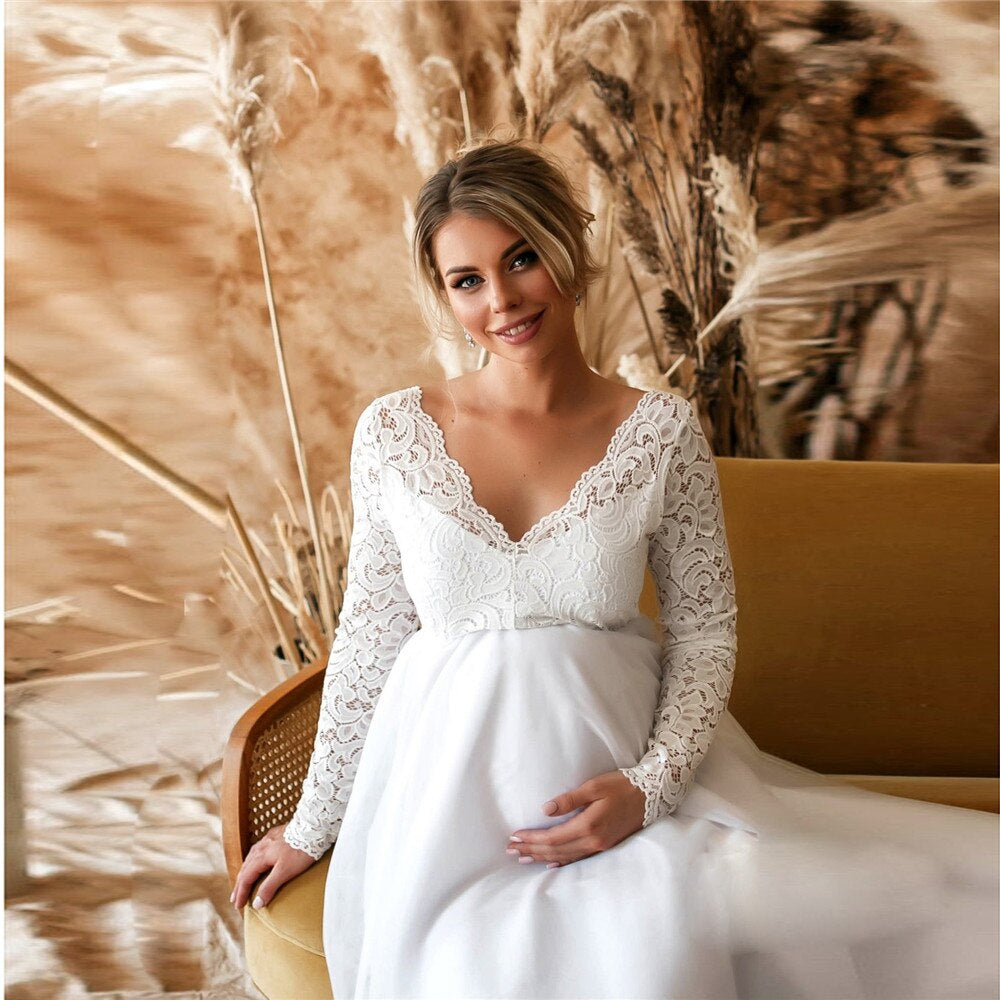 Robe Longue Maternité en Dentelle Élégante Femmes