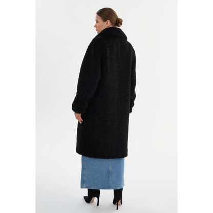 Manteau Long Vintage Noir Oversize en Laine Polaire Femmes