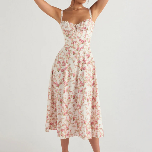 Robe Midi Bohème Florale Élégante Sans Manches