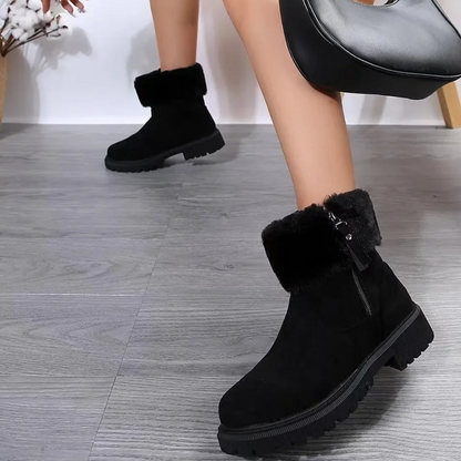 Bottes D'hiver Coupe Vent pour Femmes avec Col en Fourrure