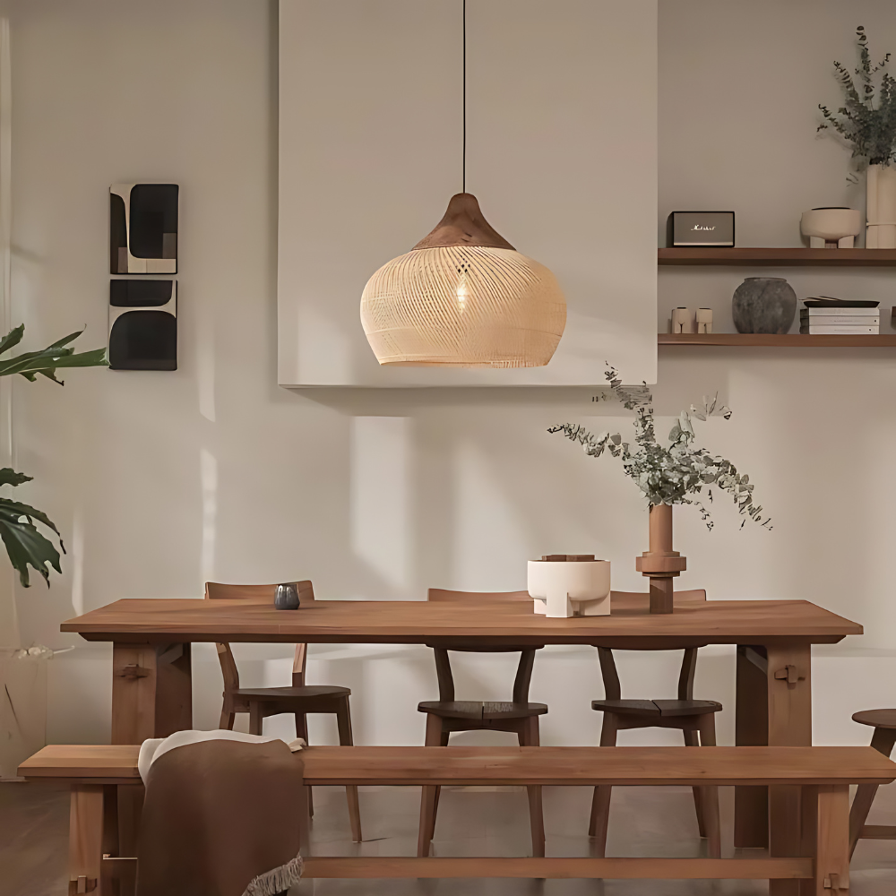 Luminaire suspendu en rotin Boho fabriqué à la main