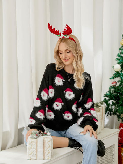 Pull Festif Gris en Maille avec Motif Père Noël Femmes