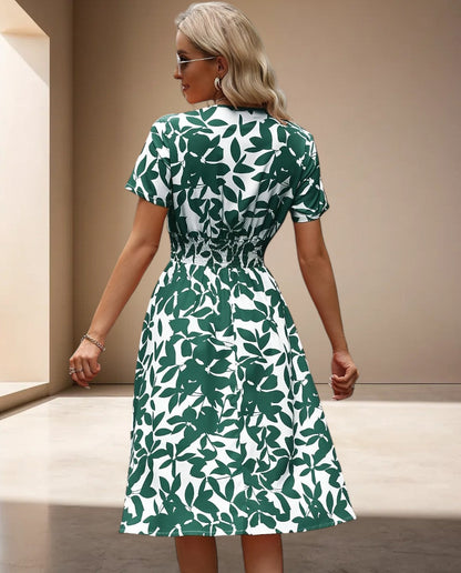 Robe Femme Élégante à Col Cache-Cœur Floral