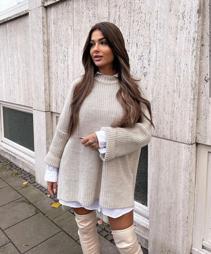 Pull tricoté surdimensionné confortable en beige doux