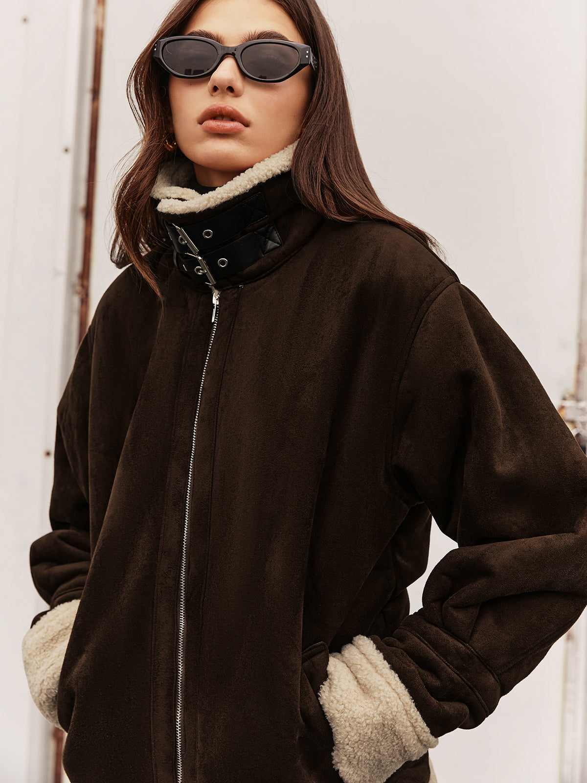 Veste vintage marron doublée en polaire avec coupe décontractée