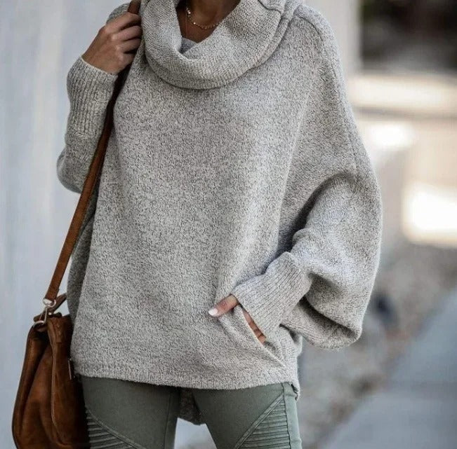 Pull chaud à col boule chauve-souris avec poches