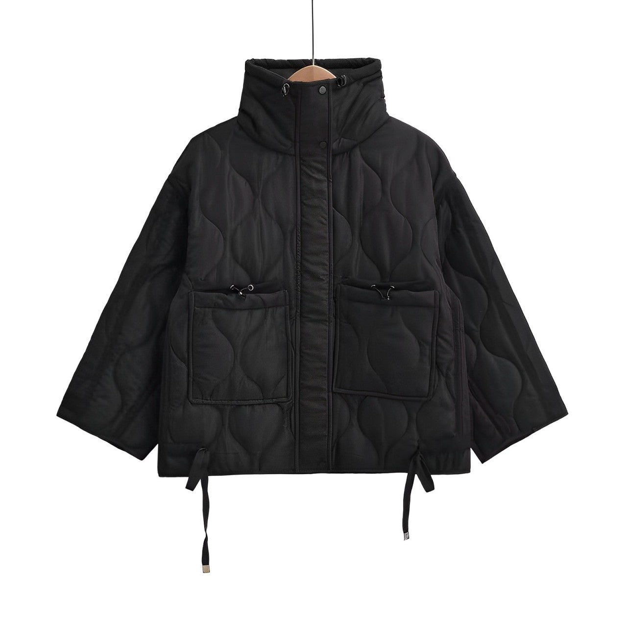 Veste en coton pour femmes longueur hanches avec col montant et cordon de serrage