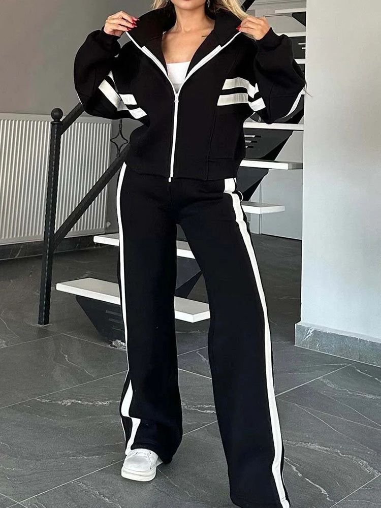 Ensemble décontracté confortable 2 pièces sweat-shirt zippé et pantalon