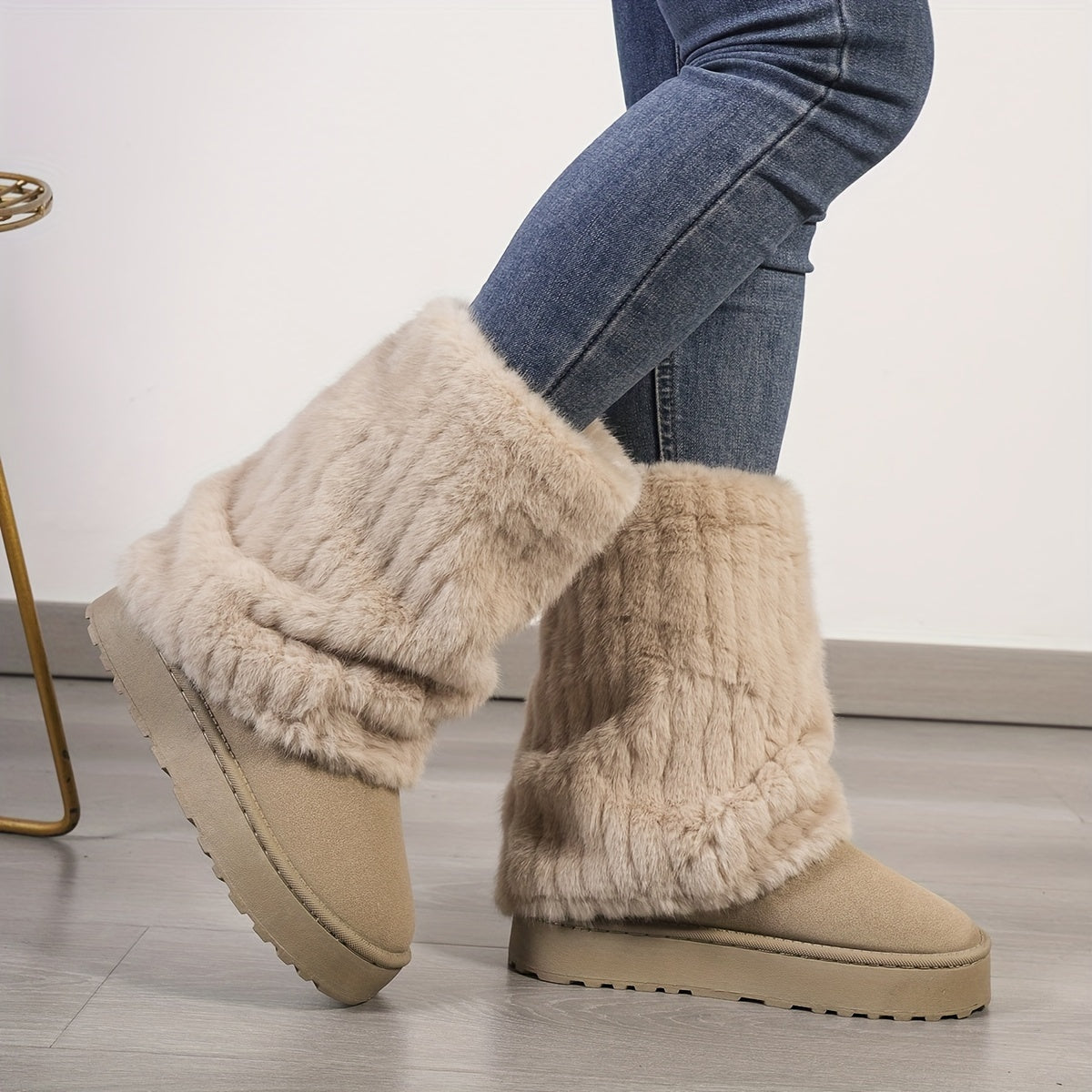 Bottes de Neige Mi Mollet en Peluche pour Femmes