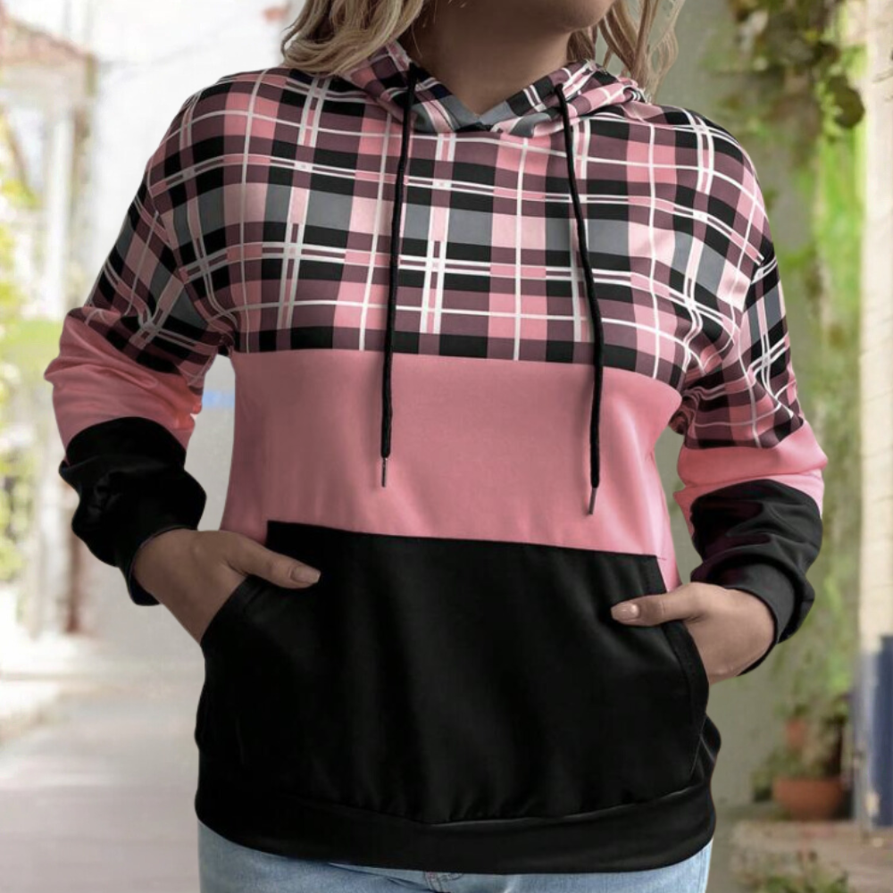 Sweat à Capuche Femme Motif Carreaux avec Poches