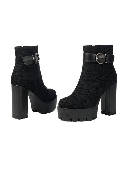 Bottes à plateforme en dentelle vintage avec talons épais