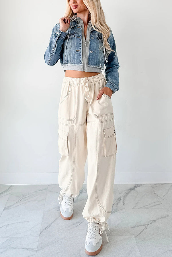 Veste à capuche décontractée en denim patchwork