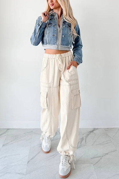 Veste à capuche décontractée en denim patchwork