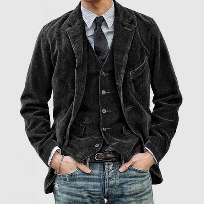 Ensemble Elégant Blazer et Gilet en Velours Côtelé Vintage pour Homme