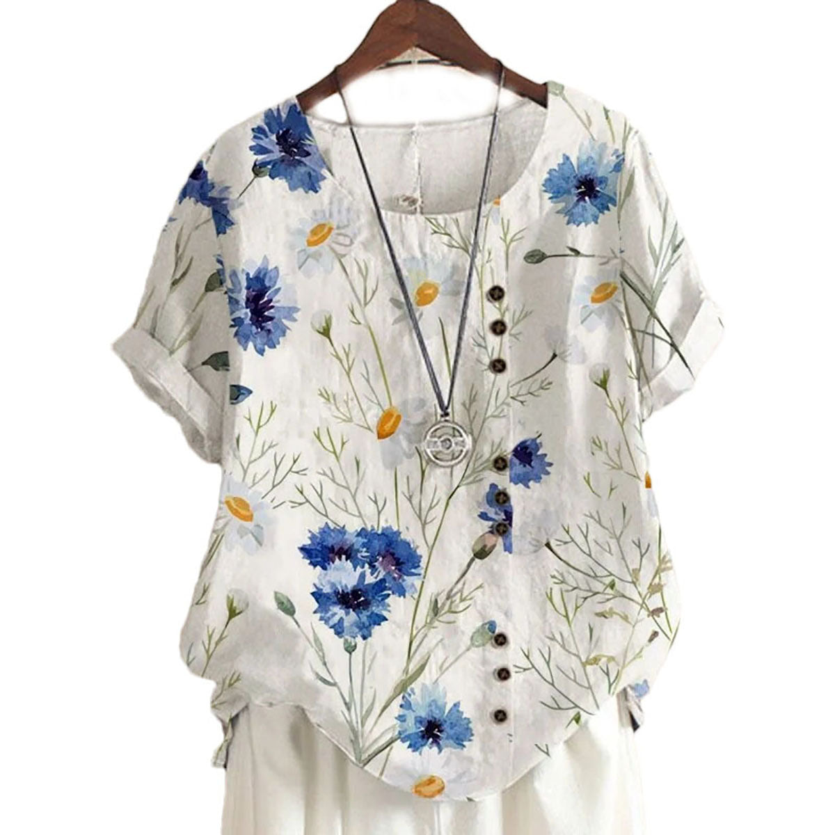 Chemisier Imprimée Florale À Col Rond Pour Femmes