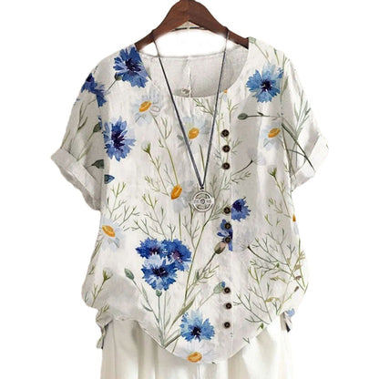 Chemisier Imprimée Florale À Col Rond Pour Femmes