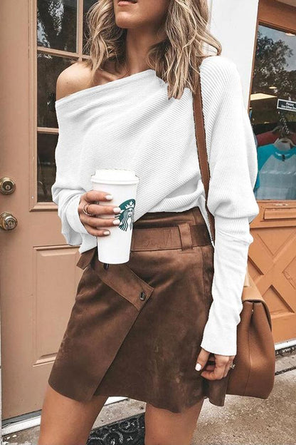 Haut droit épaules dénudées côtelé