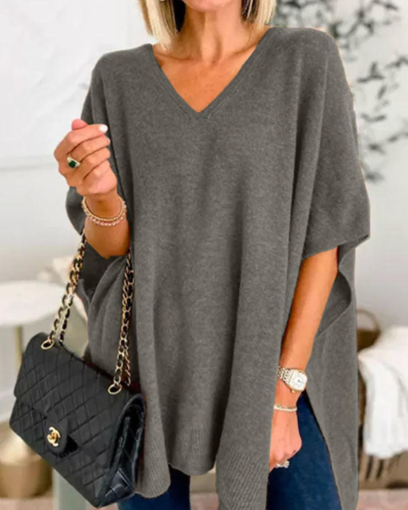 Blouse Poncho Décontractée Élégante Col V Femme