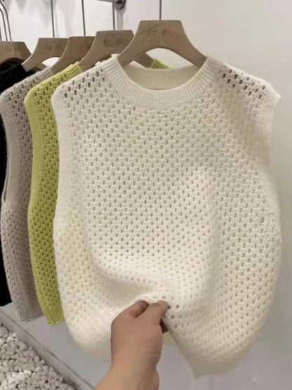 Pull sans manches en tricot pour femme, léger et ample