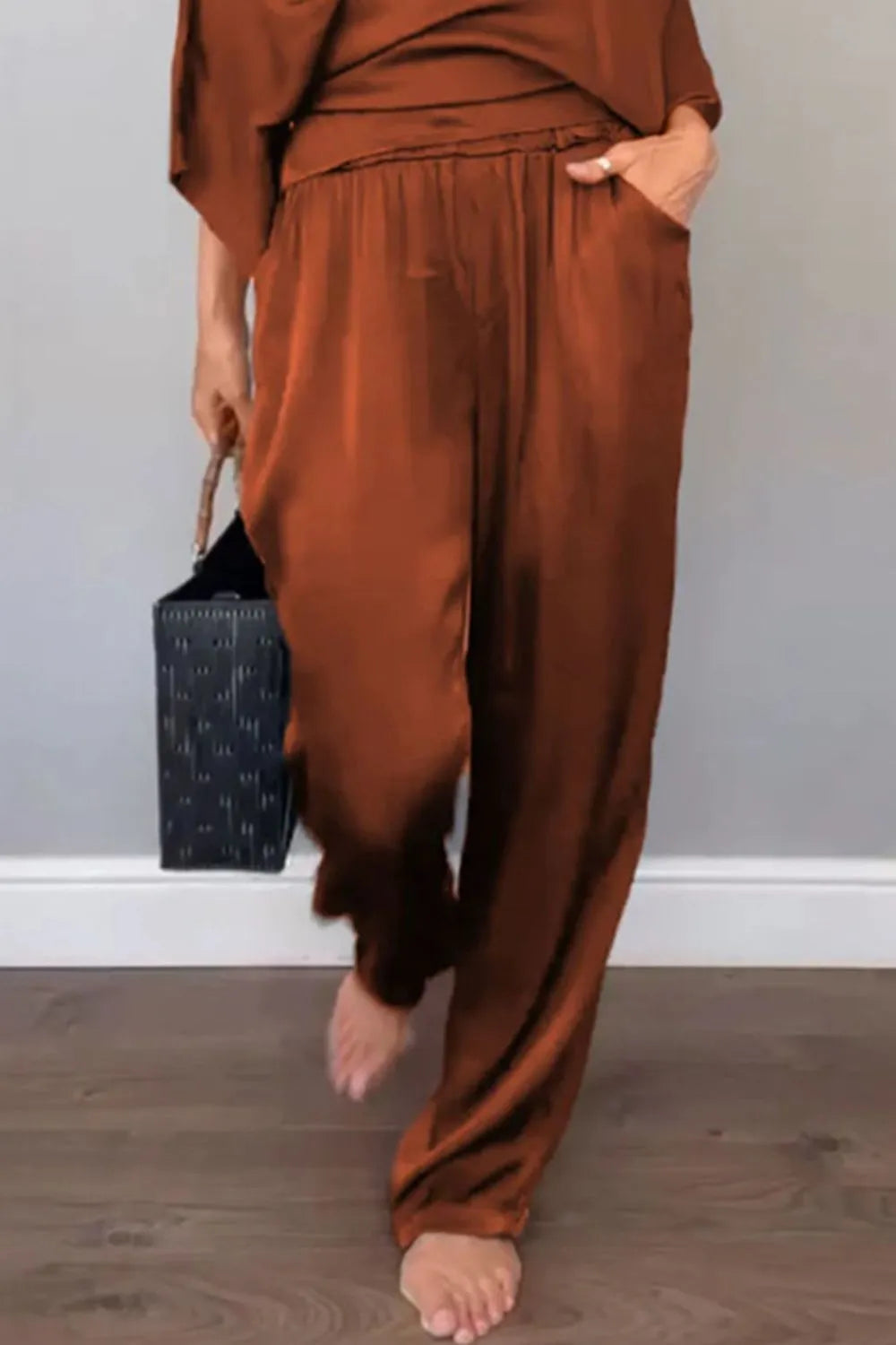 Ensemble Chic Haut Cache-cœur et Pantalon Décontracté Relaxé