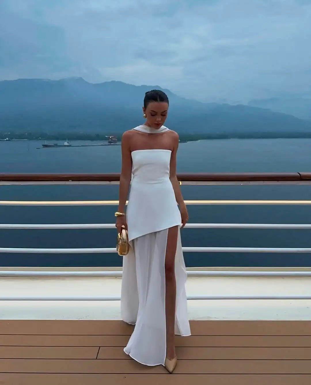 Robe longue asymétrique en mousseline pour femme