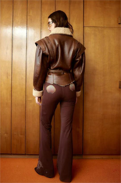 Manteau Chic À Lacets En Cuir PU Avec Bordure En Fausse Fourrure