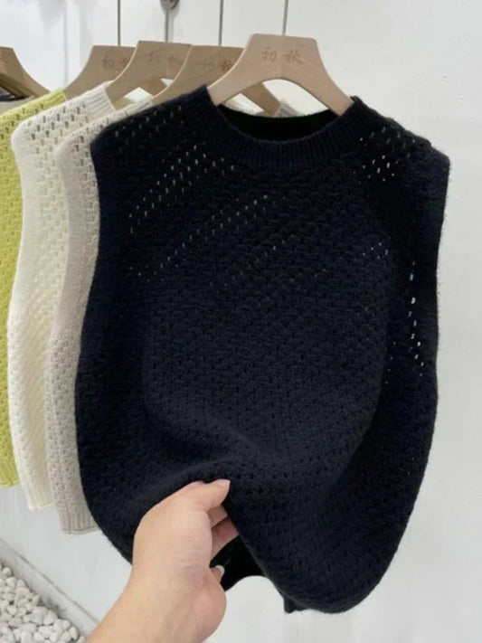 Pull sans manches en tricot pour femme, léger et ample