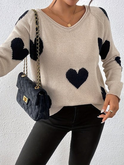 Pull douillet à motif cœur pour un style hivernal romantique