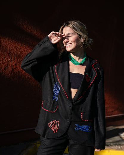 Blazer imprimé homard chic pour un style côtier