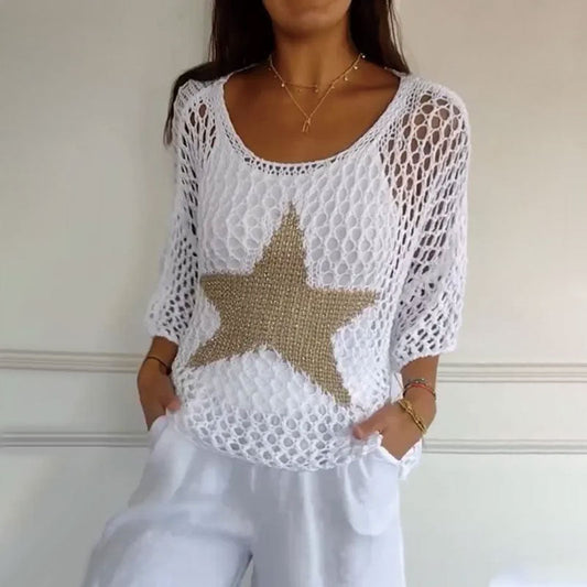 Blouse en maille ajourée crochet légère