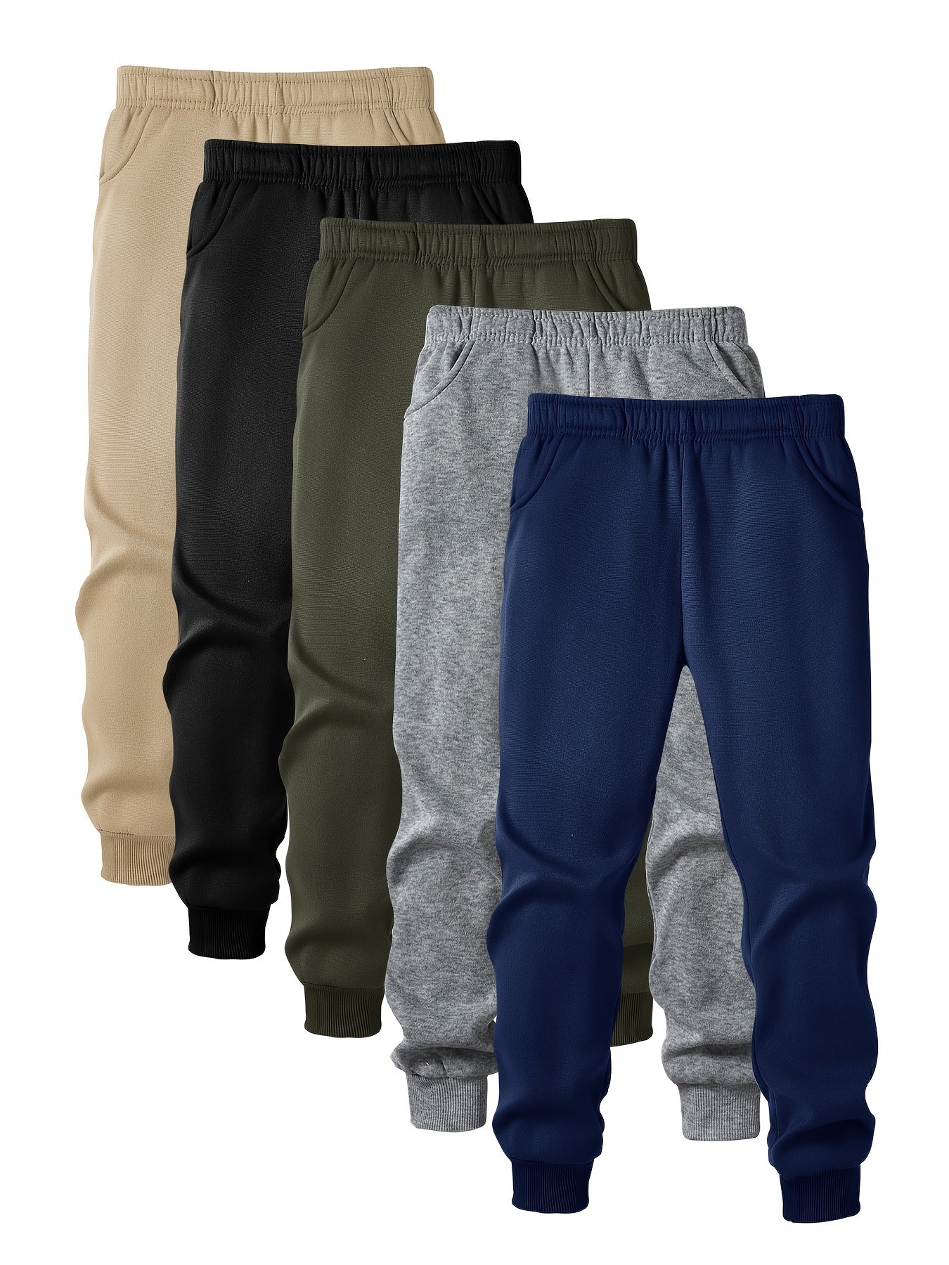 Pantalon Jogging Uni à Taille Élastique pour Garçons 5 Pcs