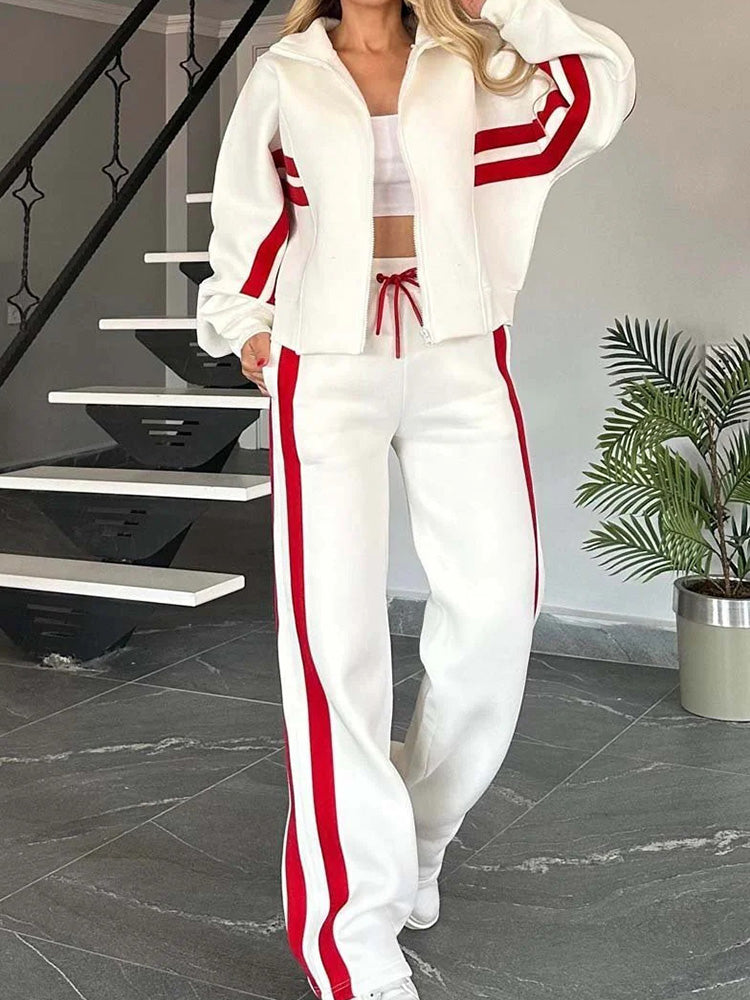 Ensemble décontracté confortable 2 pièces sweat-shirt zippé et pantalon