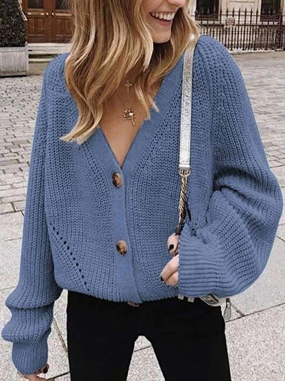Cardigan en tricot à manches bouffantes pour femme