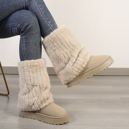 Bottes de Neige Mi Mollet en Peluche pour Femmes