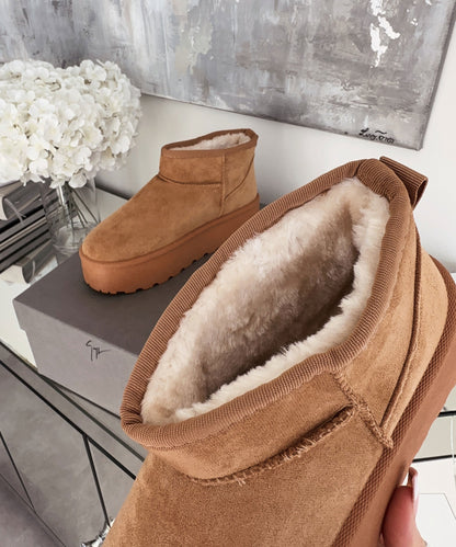 Bottes à plateforme en cuir marron pour un style quotidien élégant