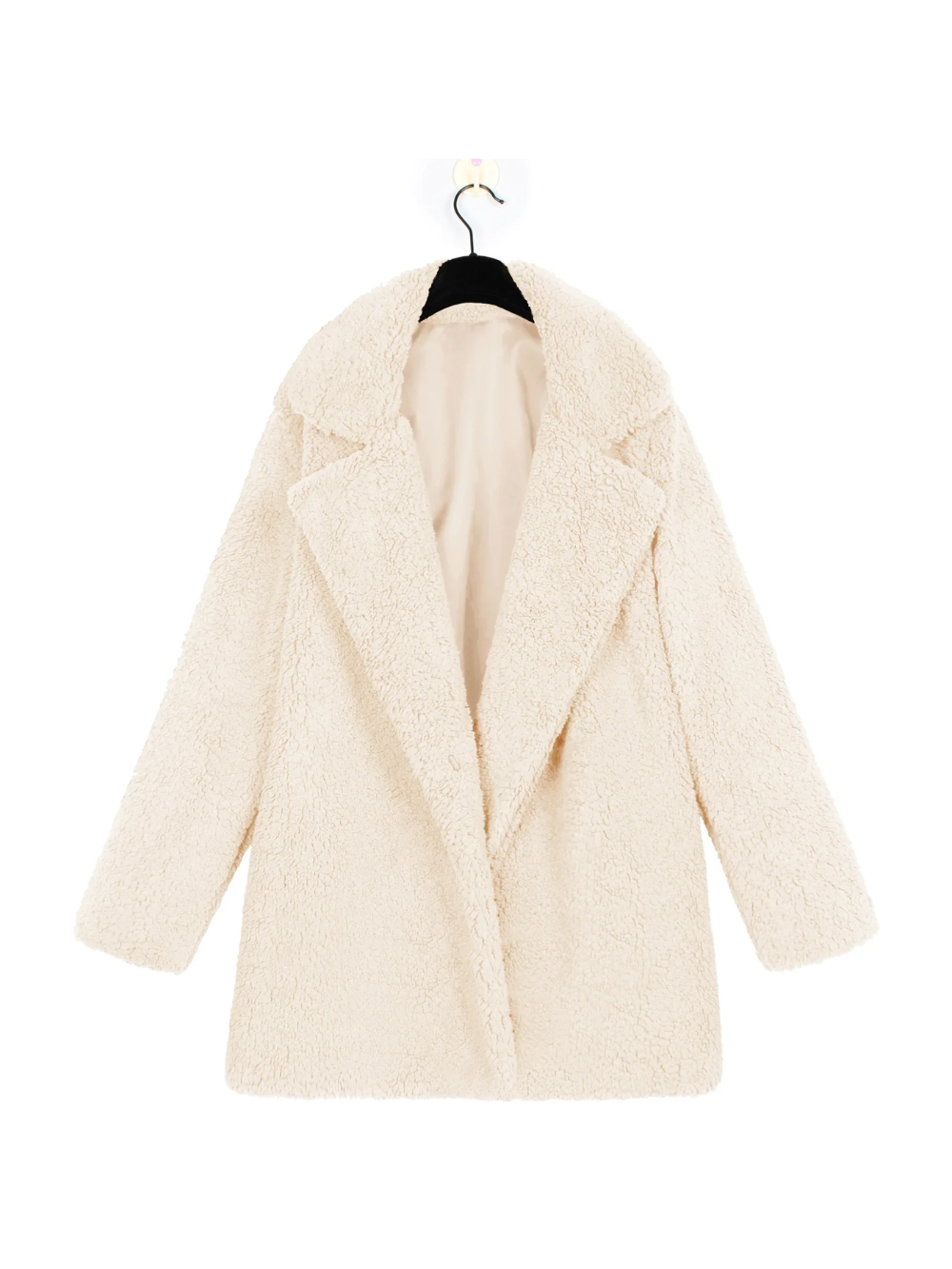 Manteau court en peluche teddy douillet avec col revers pour femme