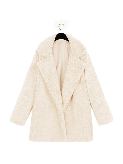 Manteau court en peluche teddy douillet avec col revers pour femme