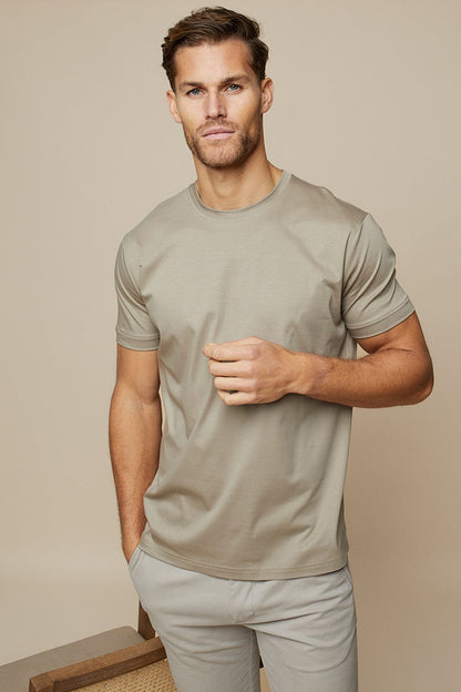 T shirt Taupe Luxe en Coton Mercerisé Hommes