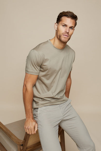 T shirt Taupe Luxe en Coton Mercerisé Hommes