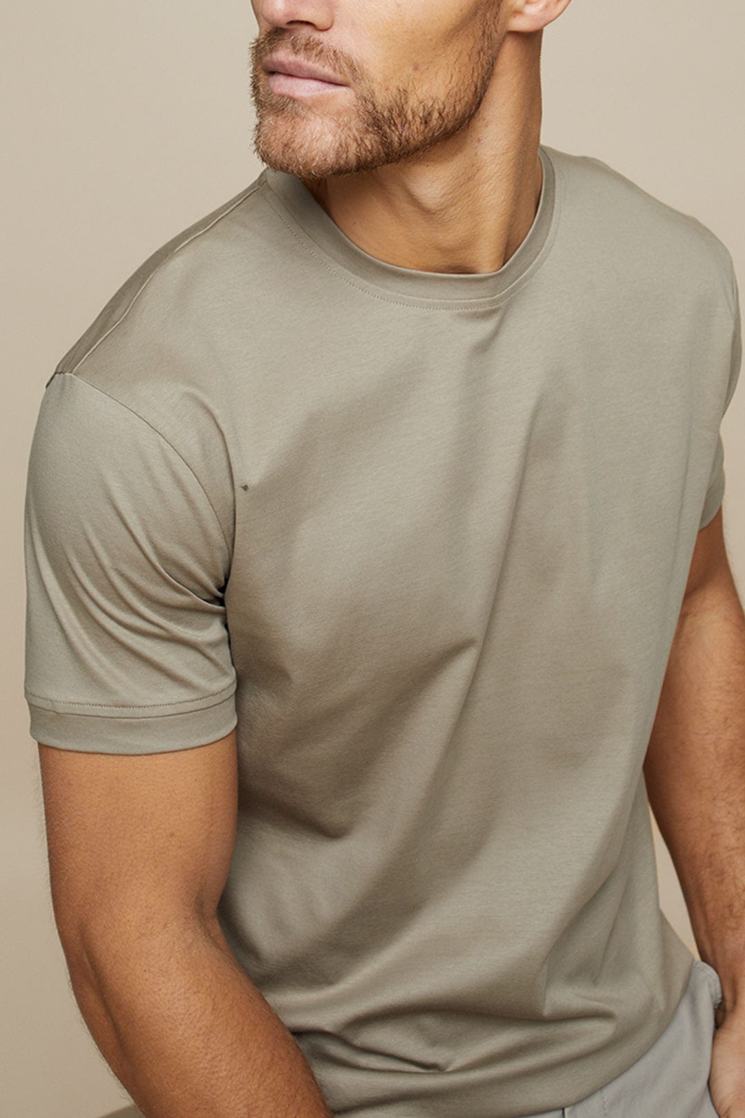 T shirt Taupe Luxe en Coton Mercerisé Hommes