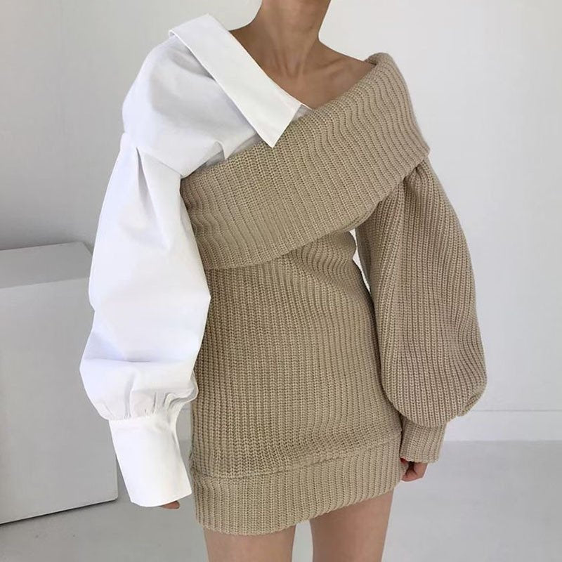 Robe pull en tricot patchwork