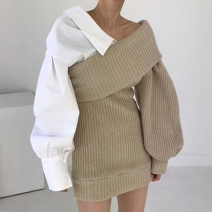Robe pull en tricot patchwork