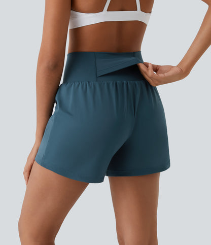 Femmes 2 en 1 poches latérales taille haute de yoga Shorts